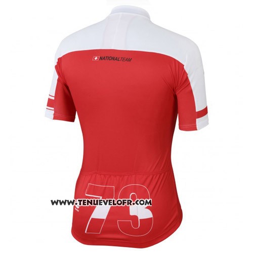 2016 Maillot Ciclismo Suisse Blanc et Rouge Manches Courtes et Cuissard